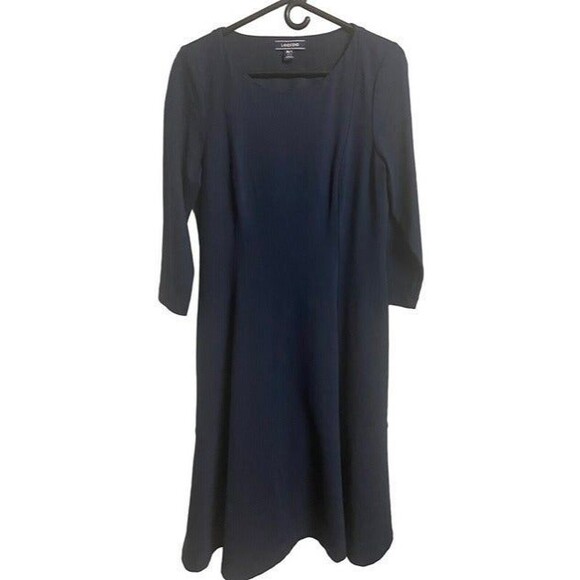 Lands End Midi Dress 10/12 Navy Blue Round Neck Long Sleeve  Knit classic - Picture 1 of 4